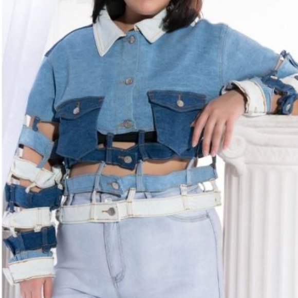 AZALEA WANG Jackets & Blazers - The AZALEA WANG Gen Zed Paneled Denim Jacket is a cut above the rest. Size Large